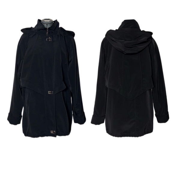 Fleet Street Parka Coat woman's size large zip up Hooded toggle buttons BLACK - Picture 1 of 16